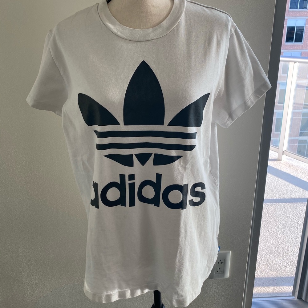 Womens Adidas Logo Tee - Relaxed Fit Black & White